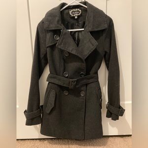 Small grey wool pea coat with belt